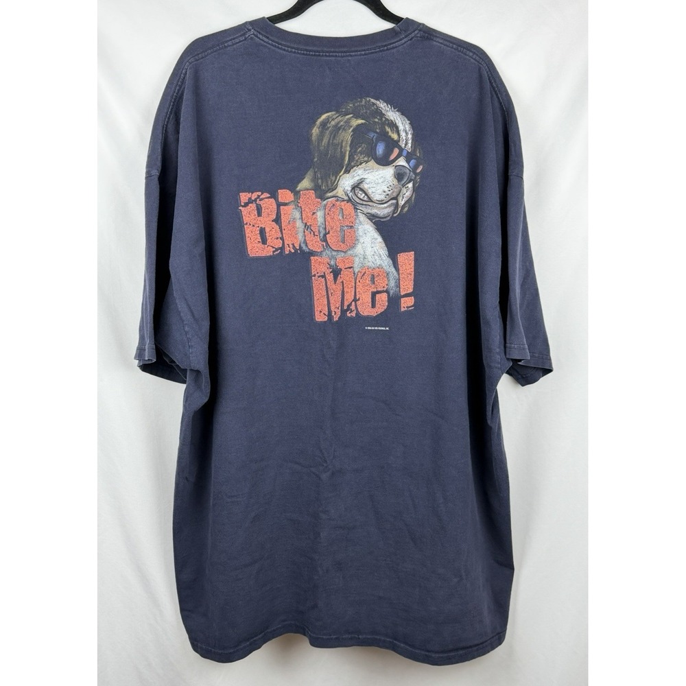 VTG 2006 Big Dogs Bite Me Graphic Tee Shirt 4XL Blue/Black Y2K Dog Sunglasses